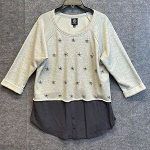 BOBEAU Top Women's Size Large Gray 3/4 Sleeve Embellished Pullover Layered Shirt